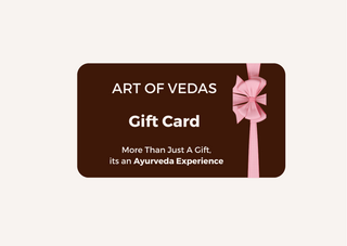 Immerse yourself in the essence of Ayurveda with Art of Vedas' digital gift card. The image depicts a serene scene evoking the tranquility of Ayurvedic rituals. Treat yourself or a loved one to the gift of wellness, inviting exploration of our luxurious skincare and wellness offerings. Elevate your self-care routine with Ayurvedic nourishment and rejuvenation.