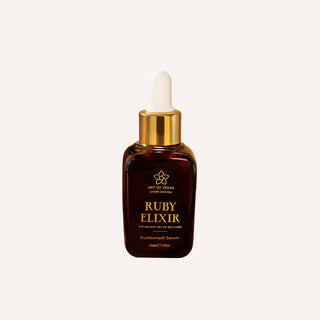 Unveil the secret to radiant skin with Art of Vedas Ruby Kumkumadi Face Serum, a pure and potent blend of fresh Ayurvedic herbs and organic oils that revitalizes, rejuvenates, and awakens your skin's natural glow.