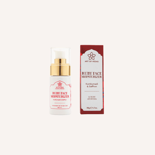 Unleash the radiance of your skin with Art of Vedas Ayurvedic Kumkumadi Face Moisturizer, a luxurious blend of pure Ayurvedic herbs that deeply replenishes, balances, and protects your skin for a healthy, supple complexion.